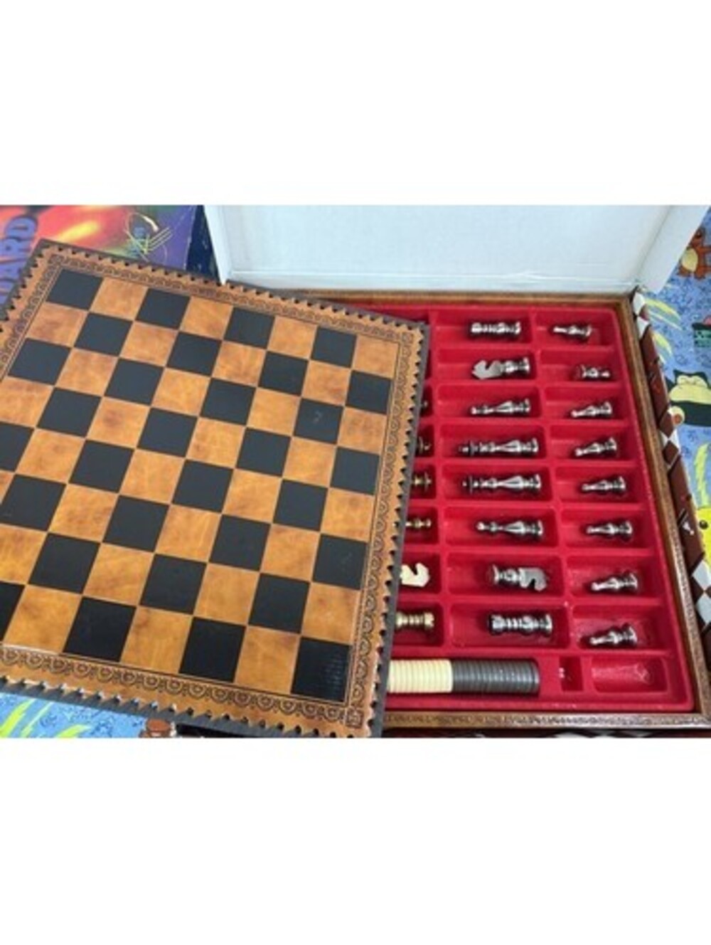 VTG Nigri Metal Chess Set w Board Piece Storage Box Italian Barbarossa Italy